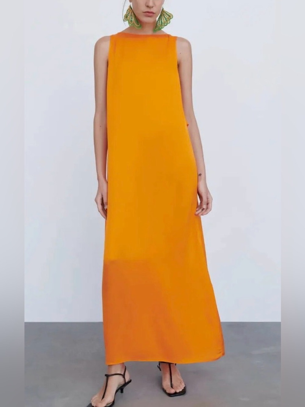 Zara Vibrant Orange Sleeveless Maxi Dress